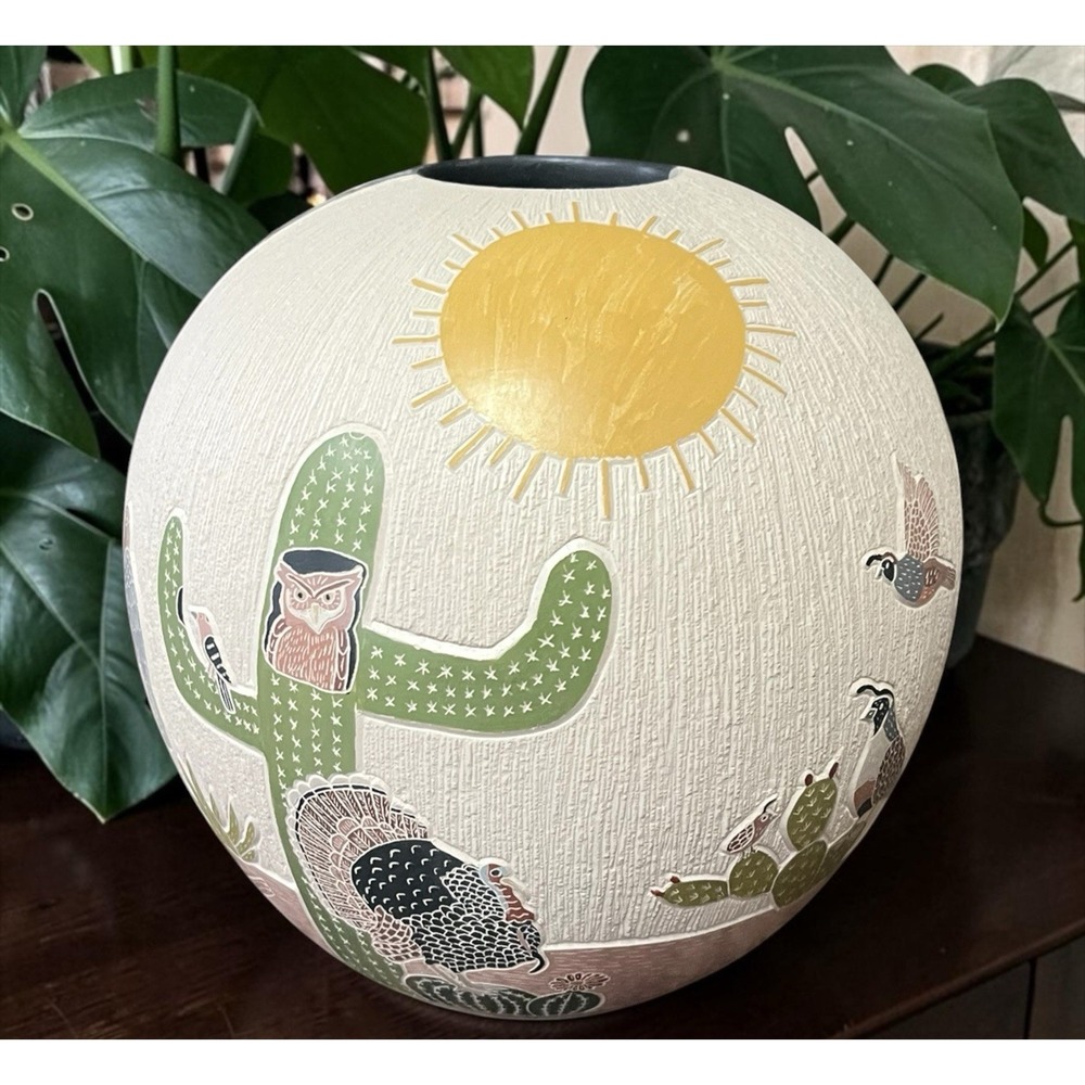 Mata Ortiz Pottery Desert Day Night Cactus Animals Coyote Mariela Tena Hernandez